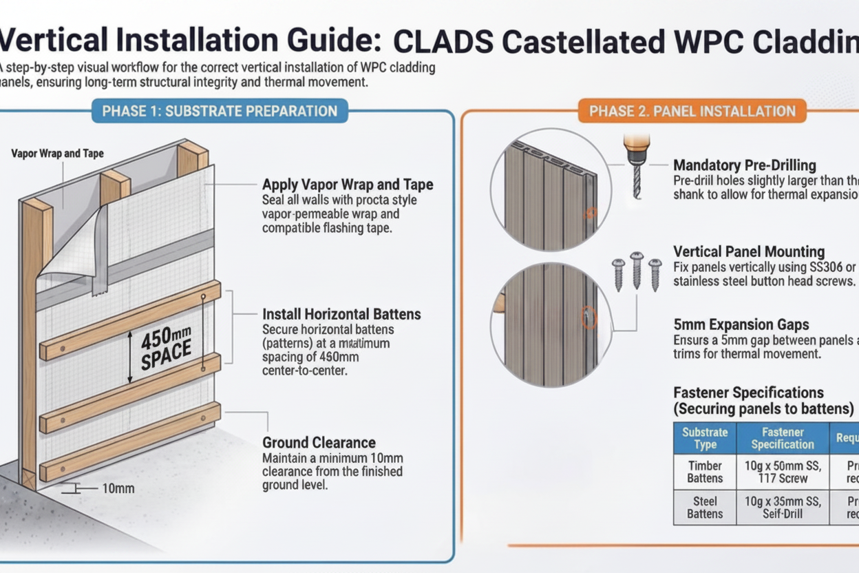 Chocolate-colored external cladding with 4 horizontal slats, 2.9 meters long, by Clads Australia.
