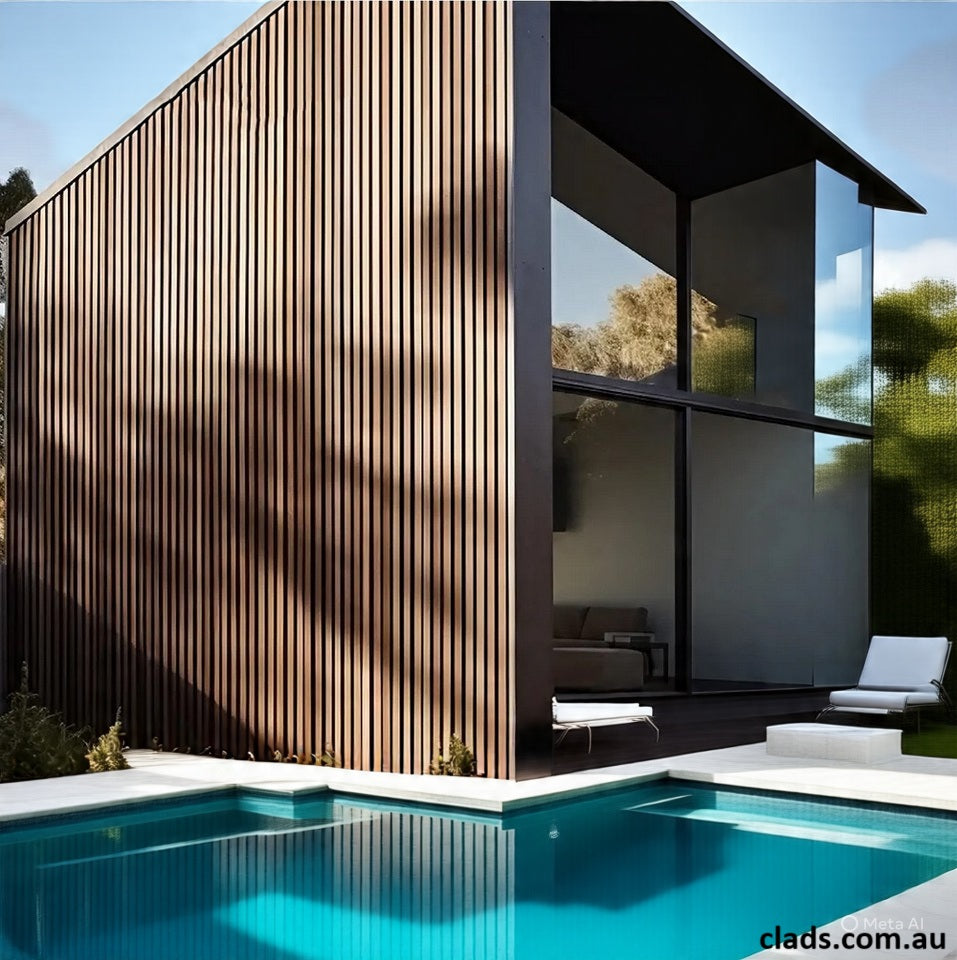 External Cladding In Natural Teak 4 Slat 5.8 M - Cladding Supplies Of Australia