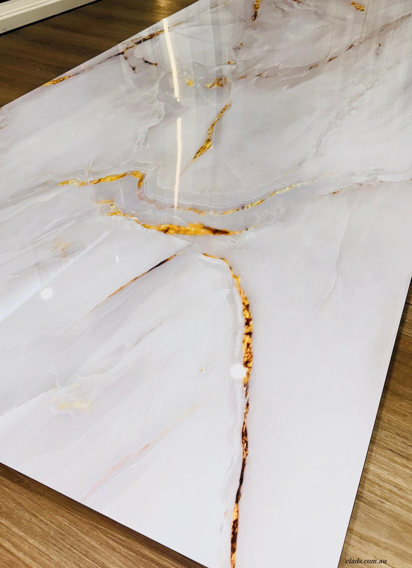 Glossy Marble Sheet in White Gold Color 2.7 Meter