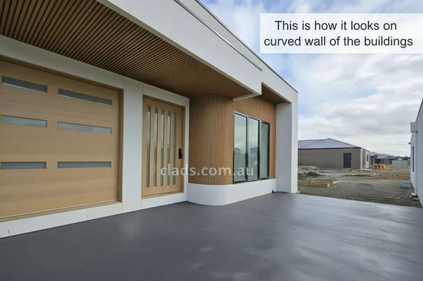 External Walnut Half Cladding with four slats from Clads Australia, showing a natural wood finish for outdoor building projects.