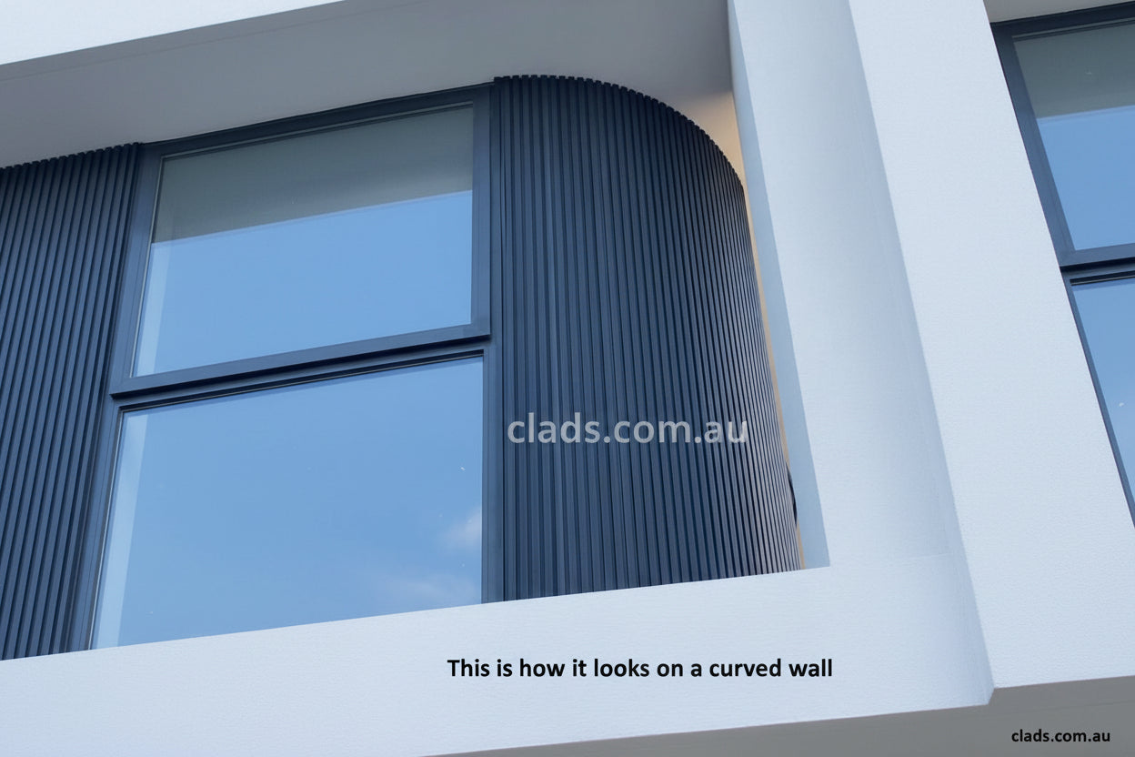 Teak-colored external cladding with five slats, 3 meters length by Clads Australia, showing the textured wooden surface.