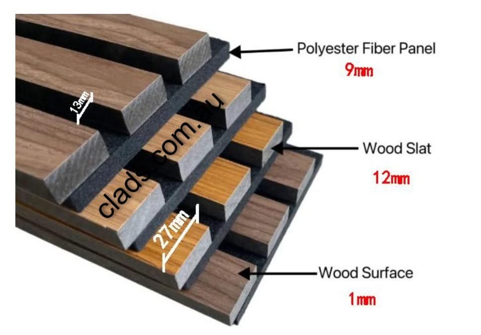 Tasmanian Oak acoustic internal cladding panel by Cladding Supplies of Australia, 2.7 meters in length, showcasing natural wood grain.