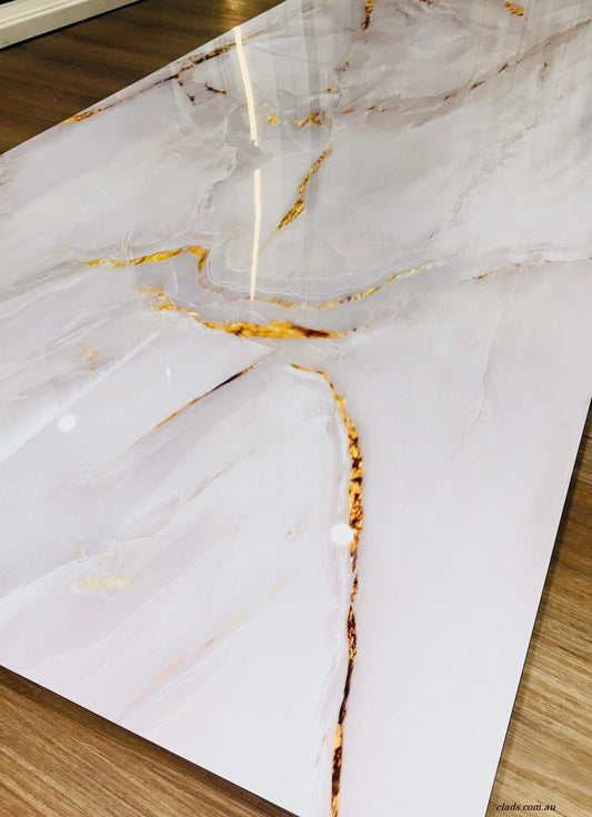 Glossy Marble Sheet in White Gold Color 2.7 Meter - Cladding Supplies Of Australia
