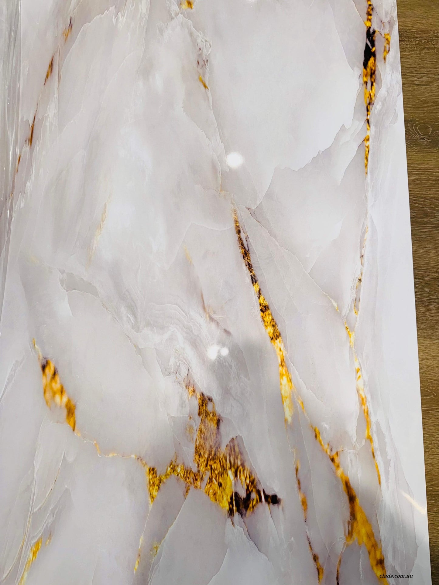Glossy Marble Sheet in White Gold Color 2.7 Meter - Cladding Supplies Of Australia