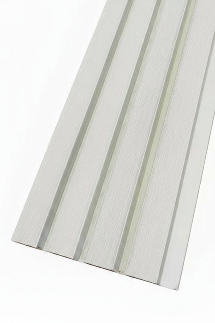 White external cladding with 4 horizontal slats, 3 meters long, from Clads Australia, showing the sleek, modern exterior finish.