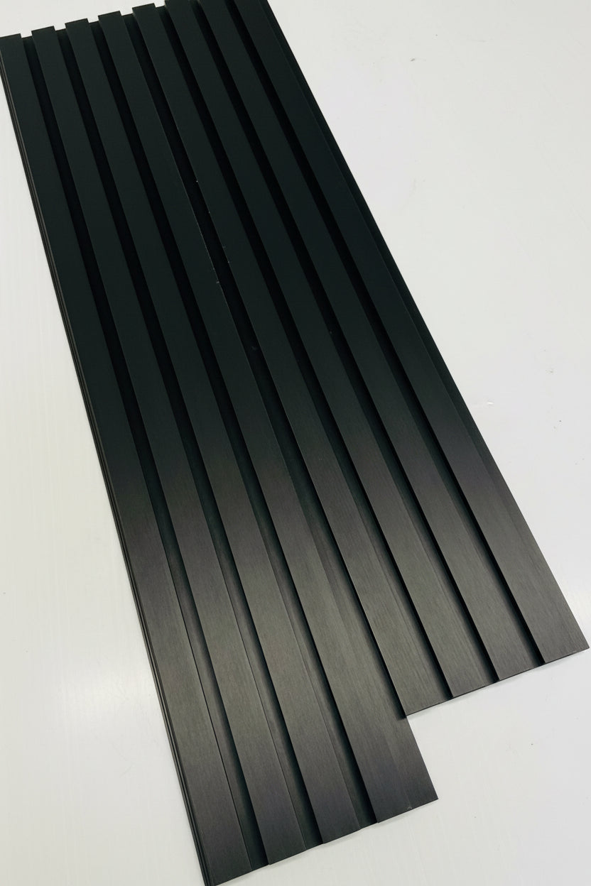 Black 21mm thick internal cladding with 4 slats from Clads Australia, 3 meters long, featuring a big flute design.