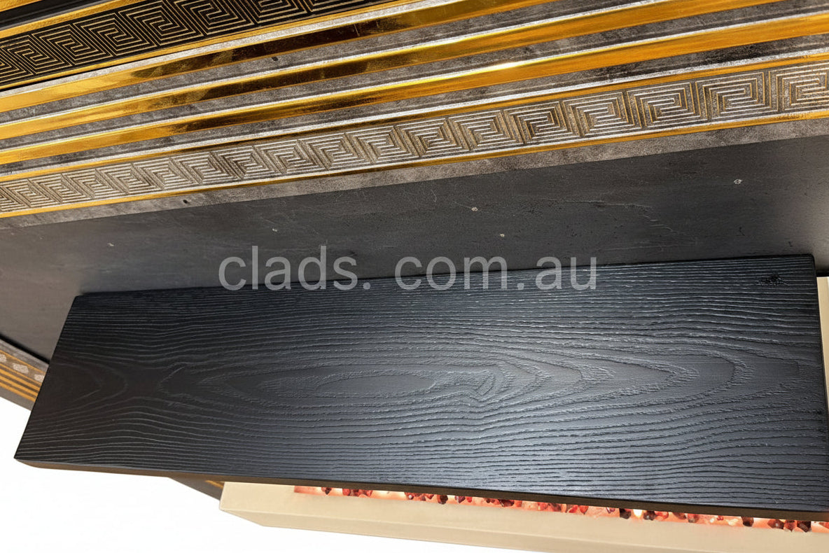 Black wooden floating shelves by Cladding Supplies of Australia, showcasing sleek wall-mounted storage with a modern finish.