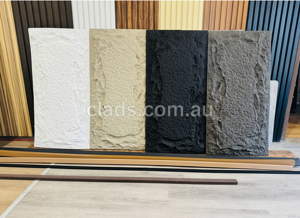 Fake mushroom stone cladding from Clads Australia, showing textured stone veneer with mushroom-shaped surface pattern.