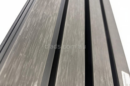 External half cladding in charcoal grey with four horizontal slats, by Cladding Supplies of Australia, showing textured surface and modern design.