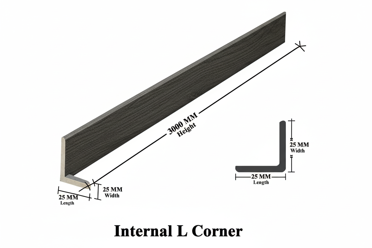 Internal cladding corner accessory from Cladding Supplies of Australia, showing a close-up of the L-shaped metal fitting for wall installation.