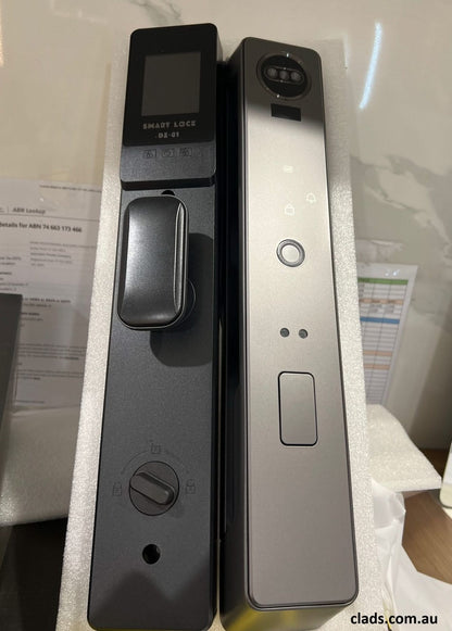 Grey and black Cladding Supplies of Australia Smart Door Lock Model 10, modern electronic lock with keypad and sleek design.