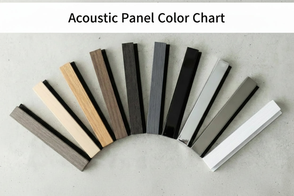 Set of wooden strips in various colors arranged in a circular pattern on a light gray surface.