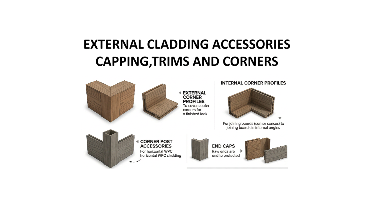 External cladding accessories by Cladding Supplies of Australia, showing various fittings and trims for cladding installation.