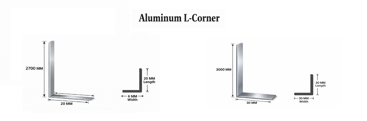 Diagram of aluminum L corner used in stone cladding and marble sheet accessories by Cladding Supplies of Australia.