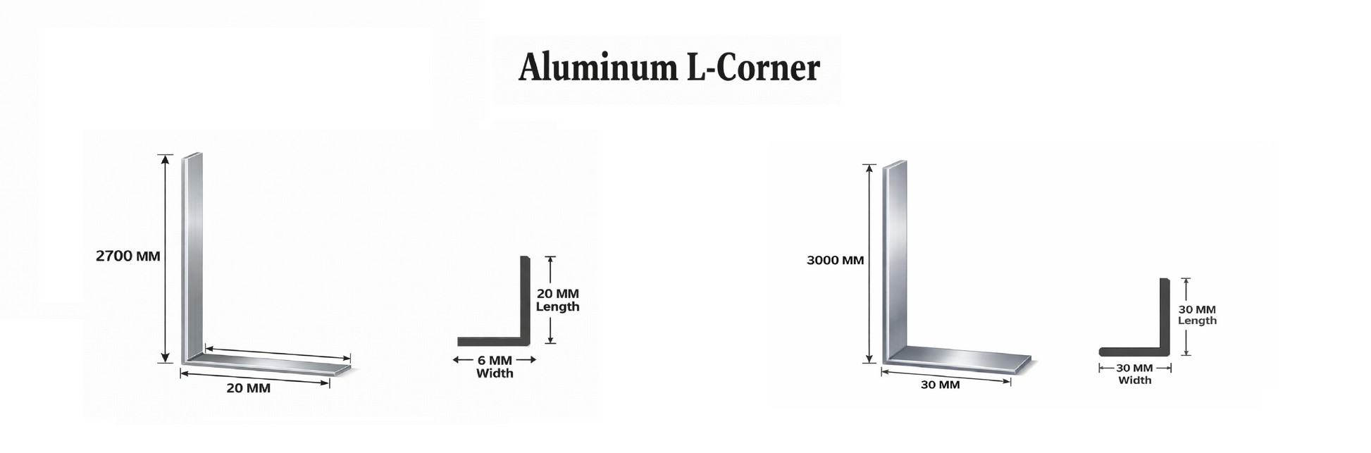 Diagram of aluminum L corner used in stone cladding and marble sheet accessories by Cladding Supplies of Australia.