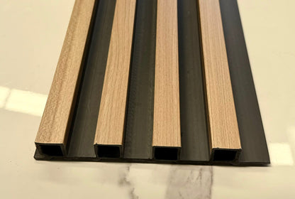 Internal teak half cladding with four slats, 3 meters long, by Cladding Supplies of Australia, shown in natural wood finish.