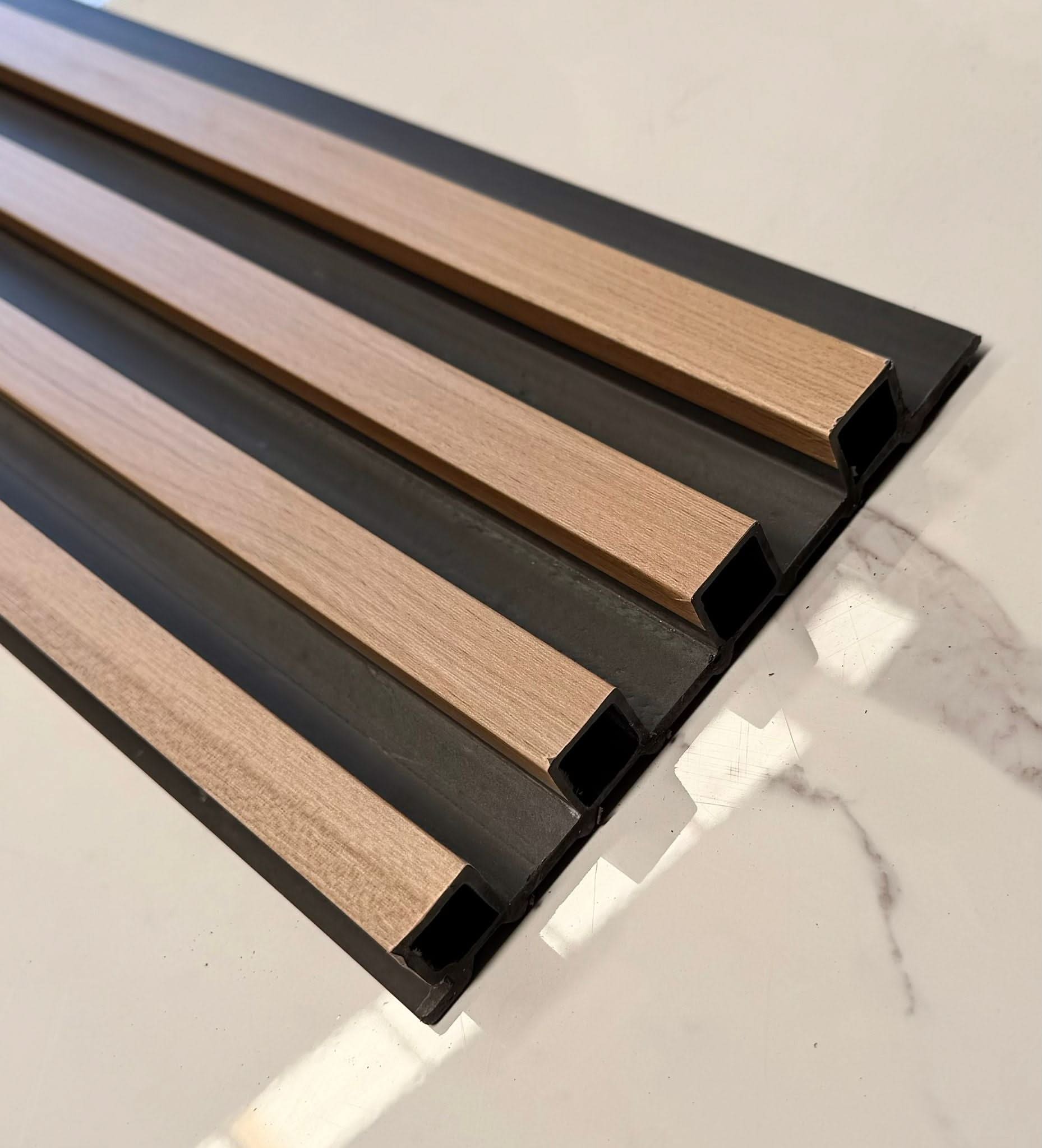 Internal half teak cladding with 4 slats, 3 meters long, from Cladding Supplies of Australia, showcasing natural wood finish.
