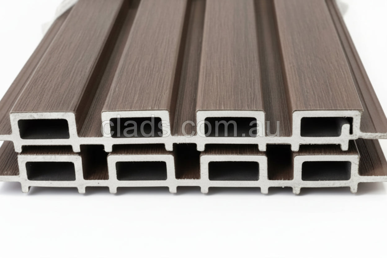 External Cladding in Dark Walnut 4 Slat - Cladding Supplies Of Australia
