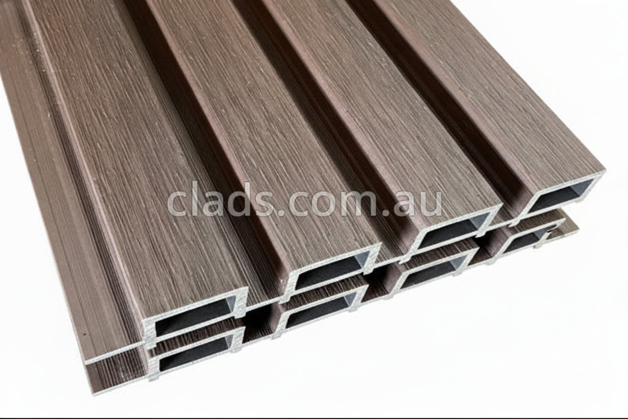 External Cladding in Dark Walnut 4 Slat - Cladding Supplies Of Australia