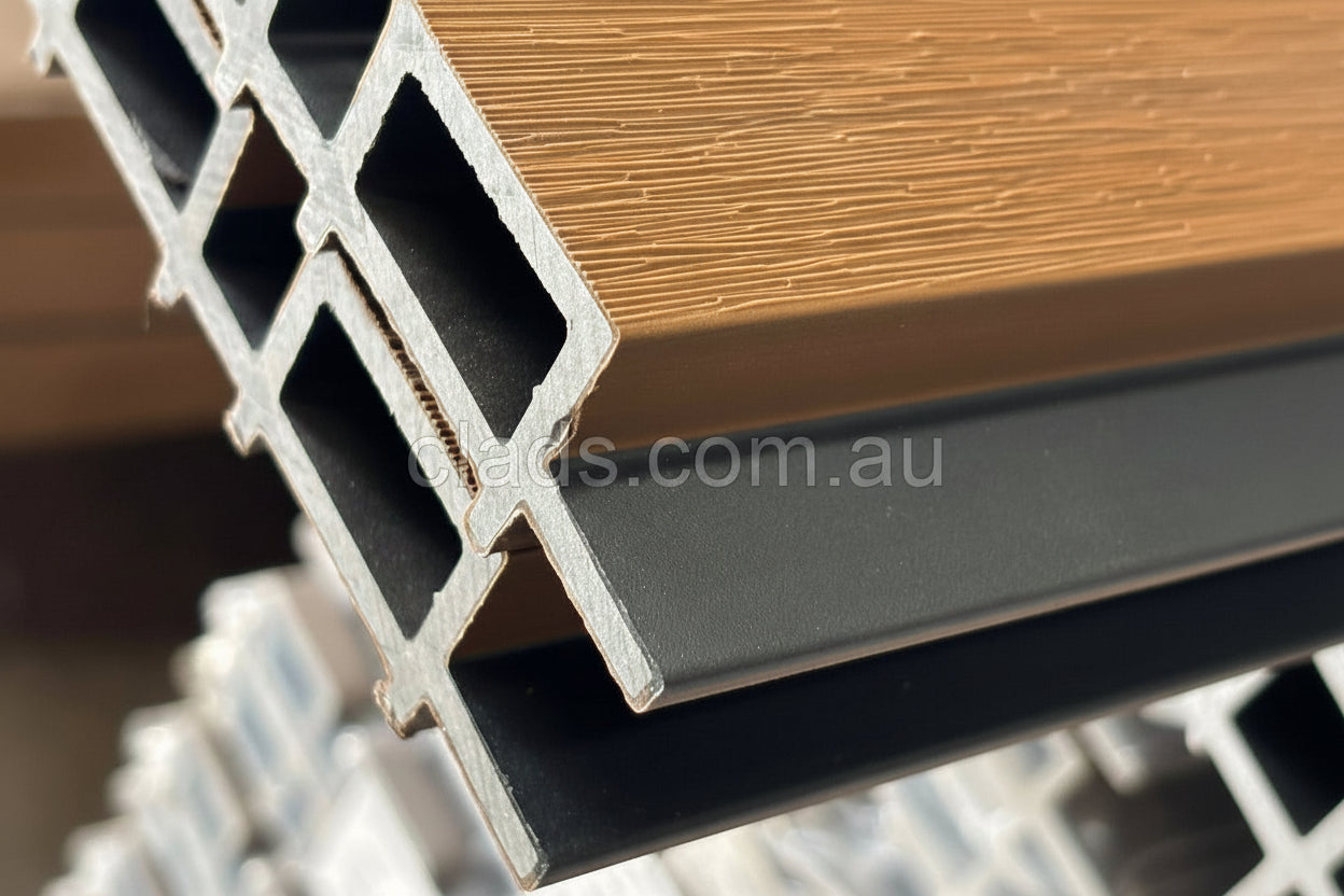 External Half Cladding in Teak 4 Slat | Cladding Supplies Of Australia