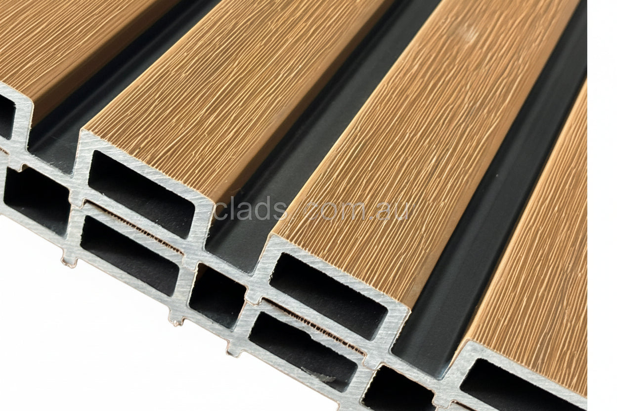 External Half Cladding in Teak 4 Slat | Cladding Supplies Of Australia