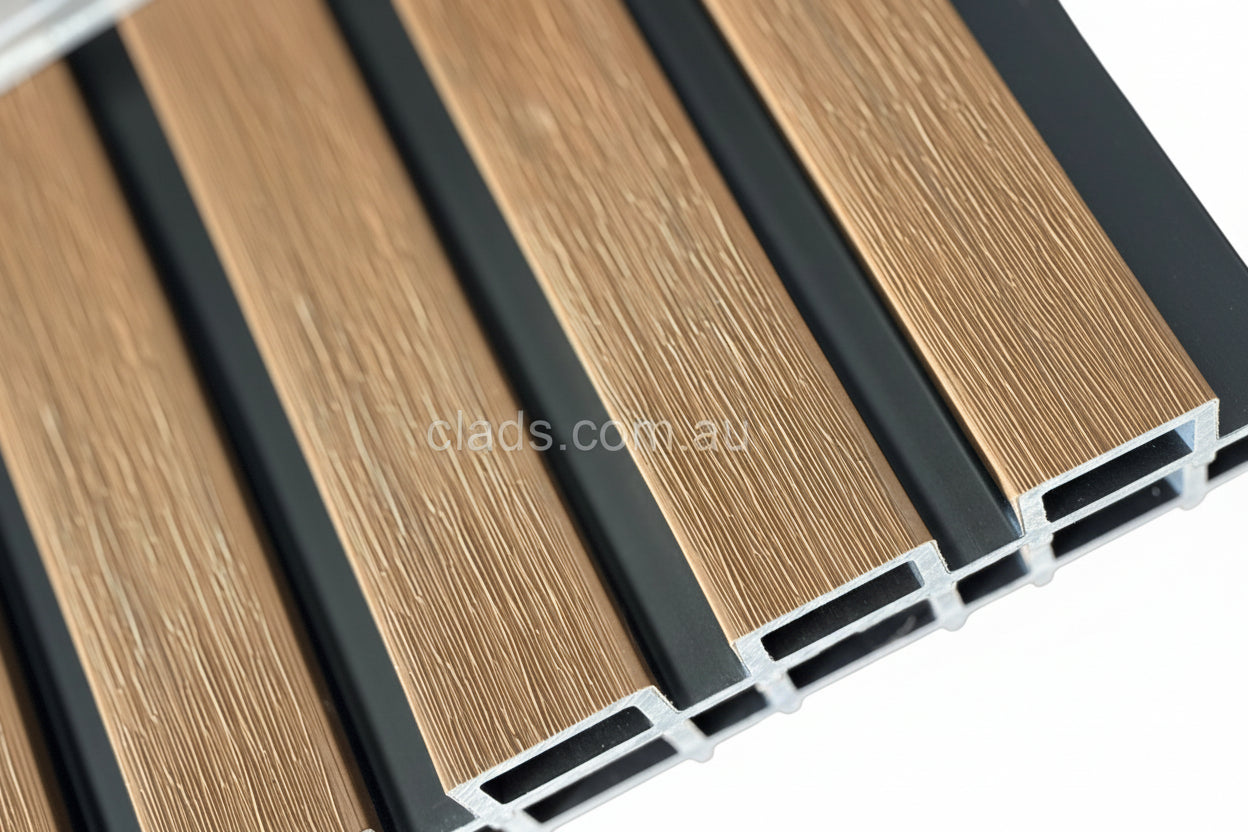 External Half Cladding In Teak 4 Slat - Cladding Supplies Of Australia