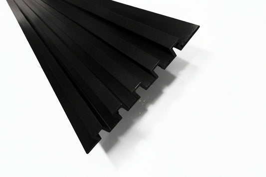 Black shadow aluminium external cladding panel, 1.9mm thick, showcasing sleek, modern design for building exteriors.