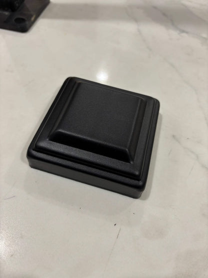 Horizontal WPC cladding post with accessories from Cladding Supplies of Australia, showing textured wood-look finish and mounting hardware.