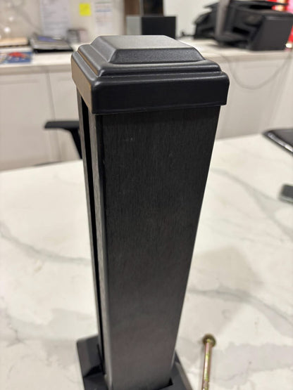 Horizontal WPC cladding post with accessories from Cladding Supplies of Australia, showcasing the textured wood-like finish.