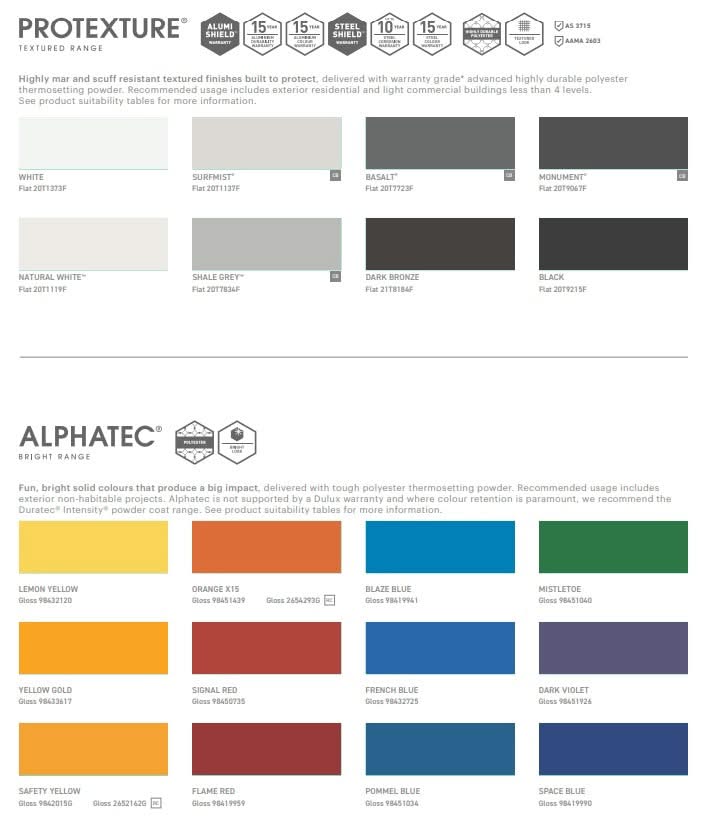 Aluminum external cladding in Dulux powder coat colors, weather-resistant aluminum panels for building exterior by Clads.com.au