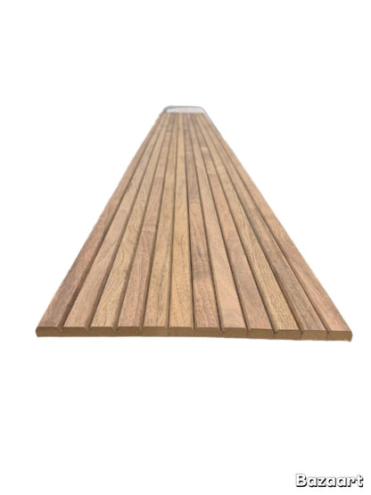 Flexible batten MDF in light walnut oak for internal cladding, featuring smooth surface and natural wood grain finish.