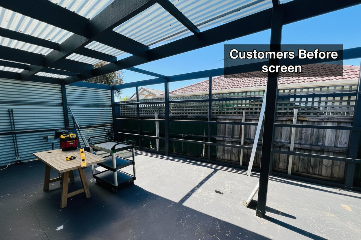 Charcoal grey external half cladding with four horizontal slats, installed on a building exterior for modern, stylish weather protection.