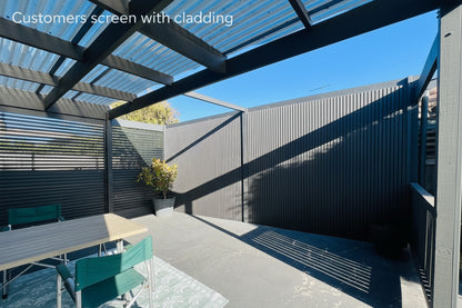 External half cladding in charcoal grey with four slats, by Cladding Supplies of Australia, showcasing modern exterior wall design.
