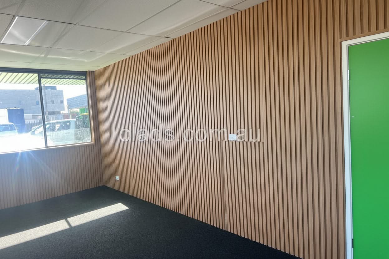Internal teak cladding with 21mm big flute design, four slats, 5.8 meters length, from Cladding Supplies of Australia.