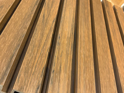 External walnut cladding with four slats from Clads Australia, showcasing rich wood grain and modern exterior design.
