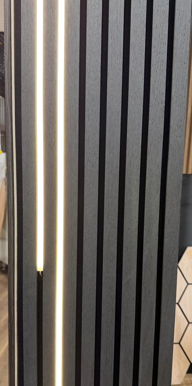 Grey oak acoustic panel used as internal cladding, featuring textured wood grain surface from Cladding Supplies of Australia.