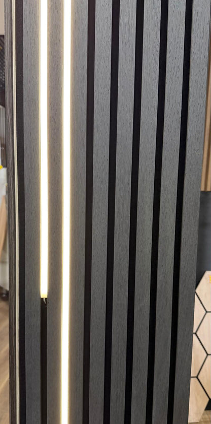Grey oak acoustic panel used as internal cladding, featuring textured wood grain surface from Cladding Supplies of Australia.