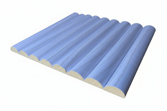 Flexible MDF half-round internal cladding in white, 2.7 meters long, by Clads Australia, shown in a close-up view.