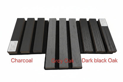 Charcoal-colored acoustic panel used as internal cladding, featuring a textured surface for sound absorption and interior decoration.