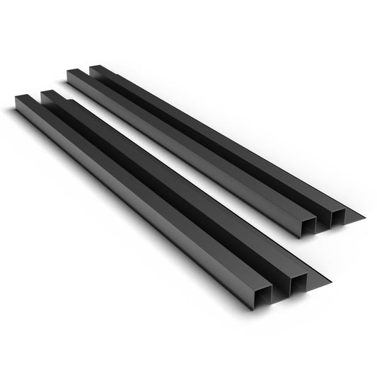 Black aluminium cladding boards by Clads Australia, two-rib profile, studio product photo.