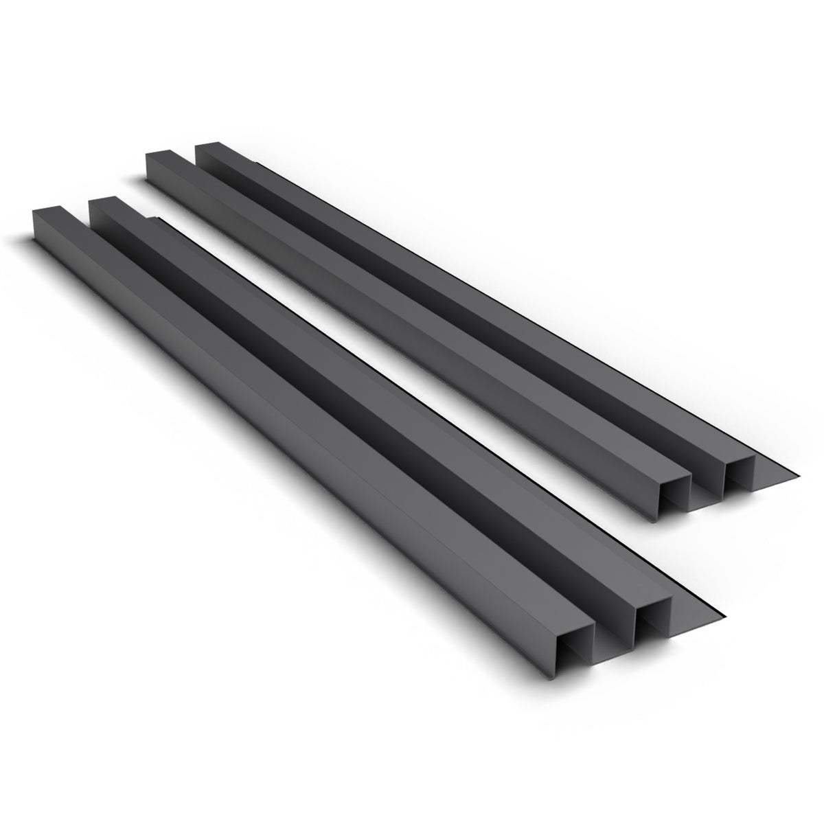 Aluminium external cladding in frosted black, 3.6 meters long, by Clads.com.au, showing a sleek, modern textured surface.