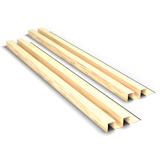 Light oak aluminium cladding boards by Clads Australia, two-rib profile, studio product photo.