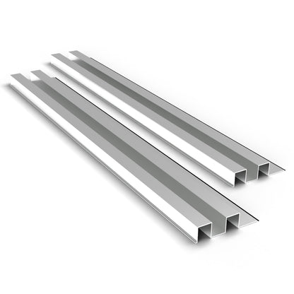 Mill finish aluminium cladding boards by Clads Australia, two-rib profile, studio product photo.