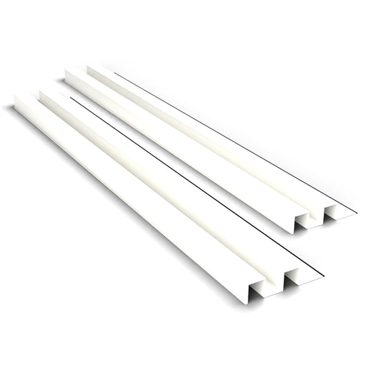 White aluminium cladding boards by Clads Australia, two-rib profile, studio product photo.