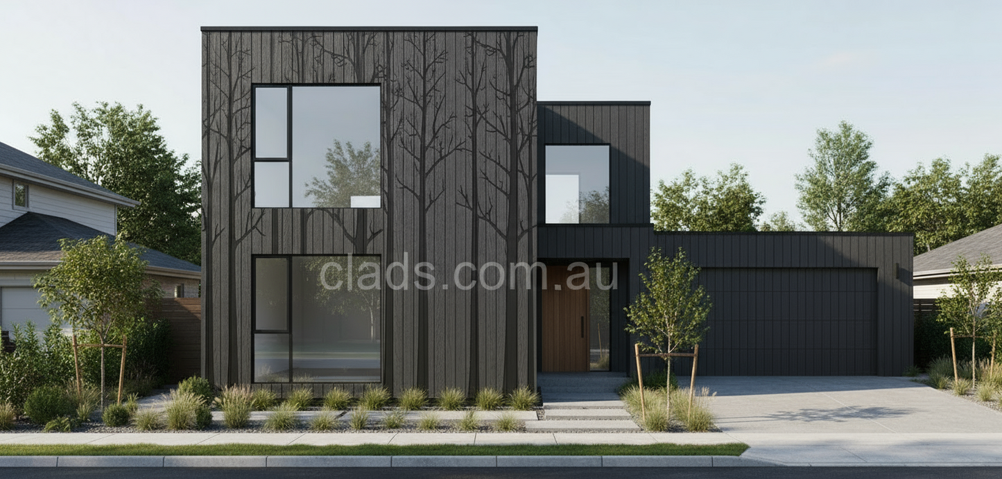 External Half Cladding In Charcoal Grey Tree Pattern  4 Slat 5.8 M