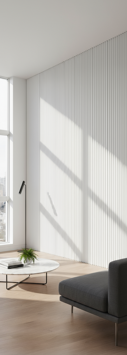 Internal Cladding showing smooth white wooden paneling